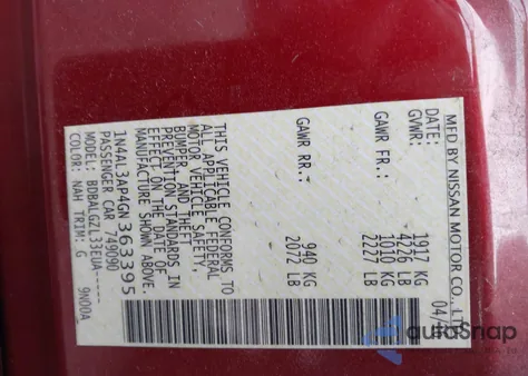 2016 Nissan Altima 2.5/2.5 S/2.5 Sl/2.5 Sr/2.5 Sv из США, поврежденный, VIN 1N4AL3AP4GN363395